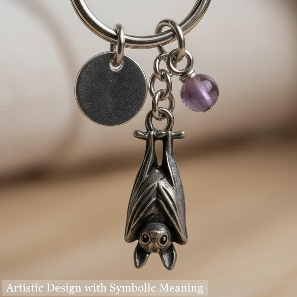 Emotional Support Bat Inspirational Keychain, Vintage Bat Pendant Encouragement Verse Card Gift for Friends