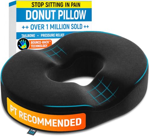 Image of PT ENDORSED Donut Pillow for Tailbone Pain Relief Cushion - Coccyx & Hemorrhoid Pillow for Sitting - Donut Seat Cushion for Pressure Relief, Prostate, Postpartum, Pressure Sores, Lifting Cushions