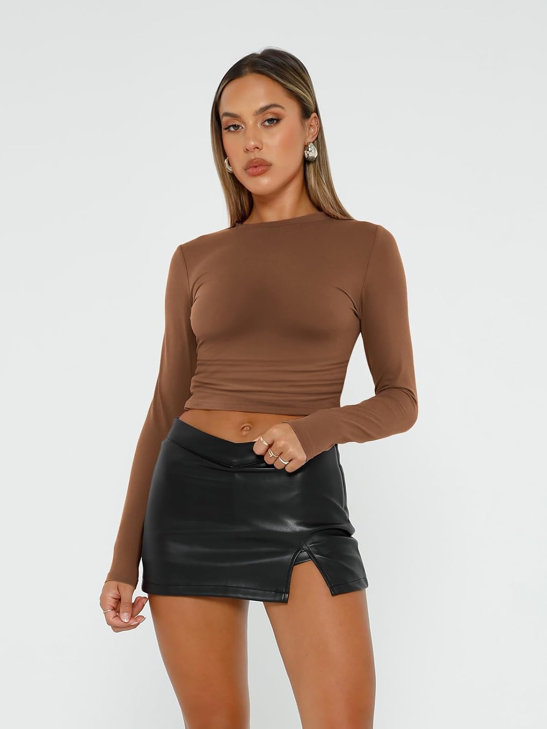 AUTOMET 3-Pack Women's Long Sleeve Crop Tops - Basic Fitted T-Shirts Set - Image 2