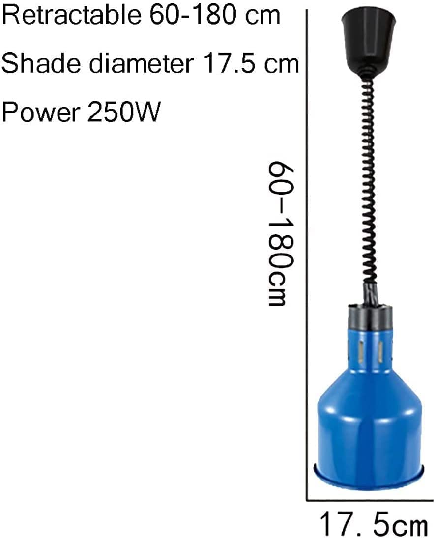 Lampa grzewcza do podgrzewania żywności, lampa grzewcza do żywności 250 W, teleskopowy żyrandol, regulowana długość, 17,5 cm, lampa grzewcza do żywności z dużym kloszem (kolor: E) (D) (A)