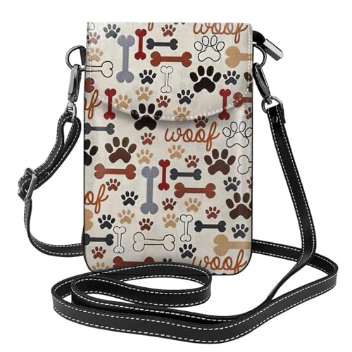 Sac à bandoulière pour téléphone portable à motif os et pattes pour femme - Petit format noir