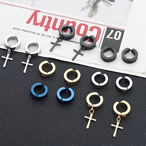 Image of NEWITIN 15 Pairs Magnetic Stud Earrings for Men Stainless Steel Magnetic Earrings Men Clip on Earrings Non Piercing Cross Earrings Unisex CZ Hoop Dangle Magnetic Earrings for Men Women