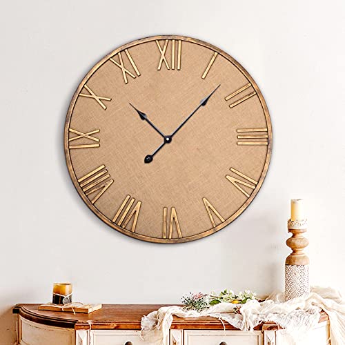 Mrsivrop Large Wall Clock, Vintage Silent Non_Ticking Big Rustic Farmhouse Wall Clocks, Burlap, Metal, Battery Operated, Clocks For Living/Dining Room,Kitchen, Office, Bedroom, Hotels Decor, 24 Inch. #TOP28