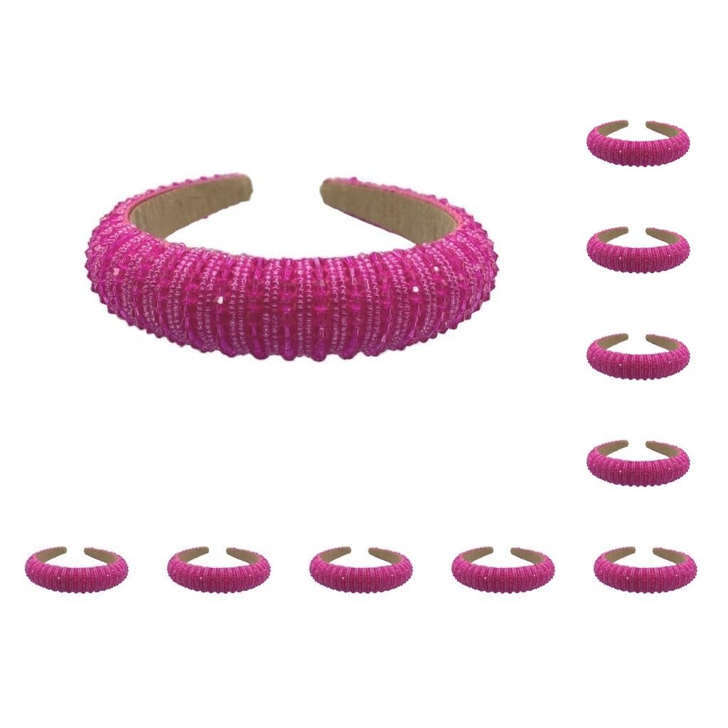 10 x Haarbänder mit glänzenden Perlen, Kristall, Strass, breiter Verschluss, Haarstyling-Zubehör, Stirnbänder für Damen, Hochzeit, Party, Rosarot