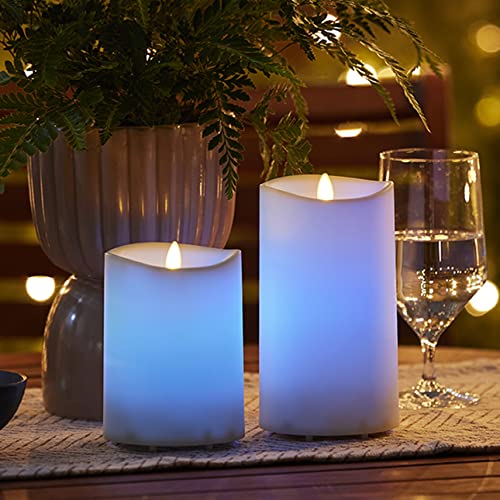 Image of Luminara Outdoor Flameless LED Coloring Changing Candle Melted Edge 3.75 inch x 5.3 inch Real Moving Flame Battery Operated Timer Plastic Weather-Resistant