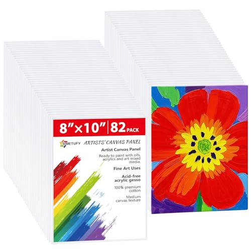 Simetufy 82 Pack 8x10 Inch Bulk Flat Canvas Boards for Painting Class and Paint & Sip Party,Blank Flat Canvas Panels Gesso Primed Acid-Free 100% Cotton for Acrylics Oil Watercolor