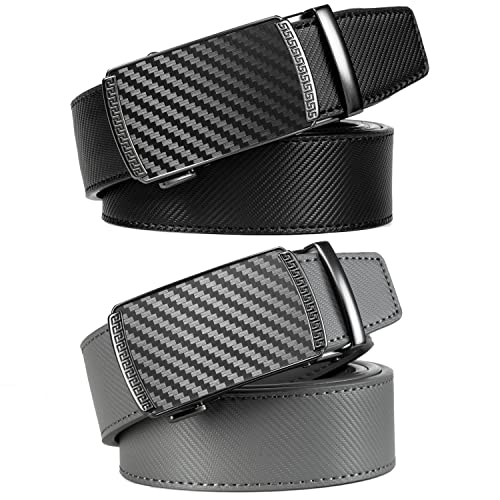 Image of Founders & C Mens Belt 2 Pack,Leather Ratchet Click Belt Dress with Slide Buckle 1 3 /8 inch in Gift Set Box- Size Adjustable