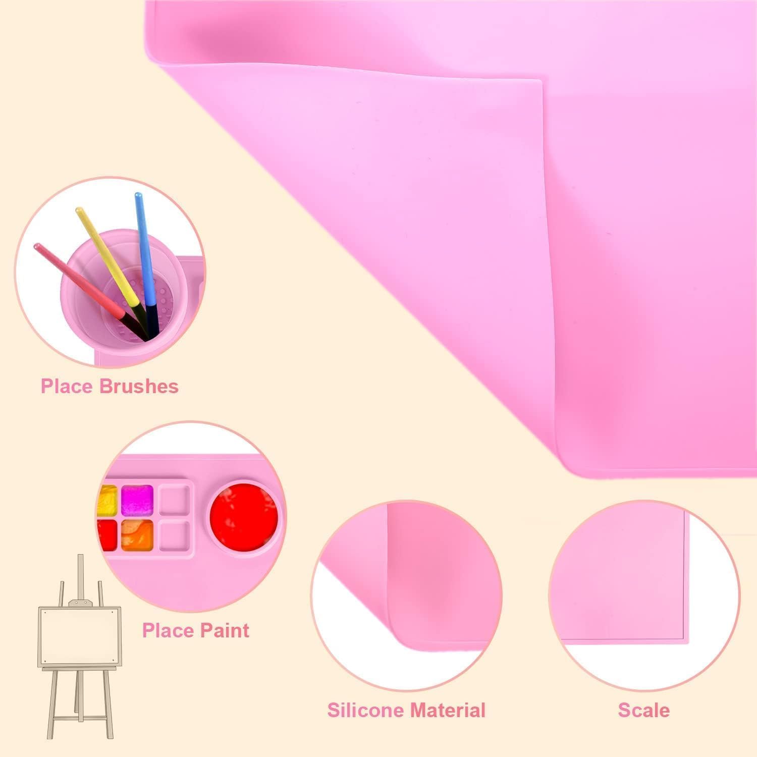 H&HGOLDI Silicone Art Mat with Cleaning Cup, Pink 2