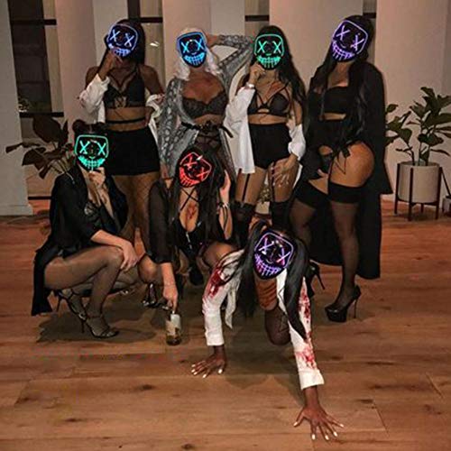 YEKKU LED Masks, Halloween Light Up Masks Stitches LED Costume Mask Halloween Rave Cosplay The Purge