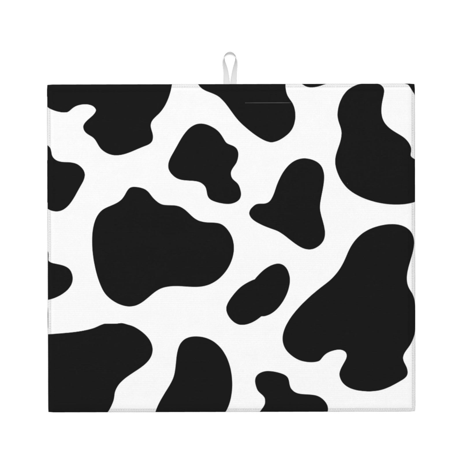 WHJSHOP Cow spot Prints Kitchen Drying Mat – Absorbent Dish Throw for Countertops, Quick-Dry Non-Slip Layer with Colorful Prints, Ideal Housewarming Gift