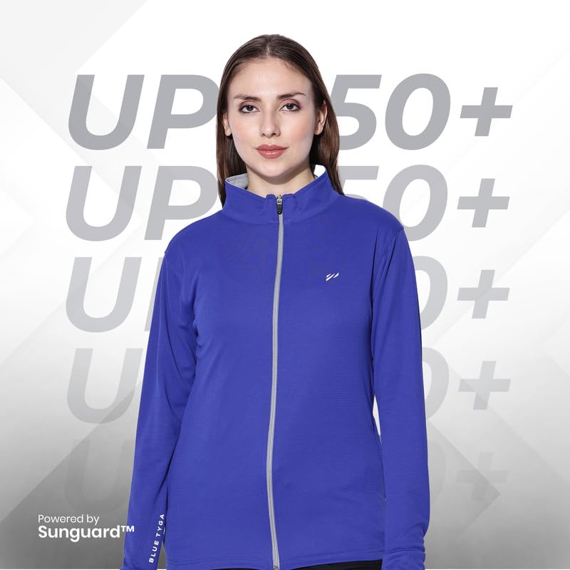 Image of BLUE TYGA SUNSCREEN JACKET Women's Travel Nylon Solid Plain Sports Summer Gym Workout Running Travel Trekking and Sunscreen Jacket for Women Nylon Winter Casual Wear
