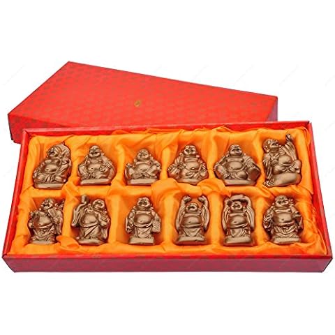 Buddha Groove Set Of 12 Gold Finish Mini Happy Statues Cover