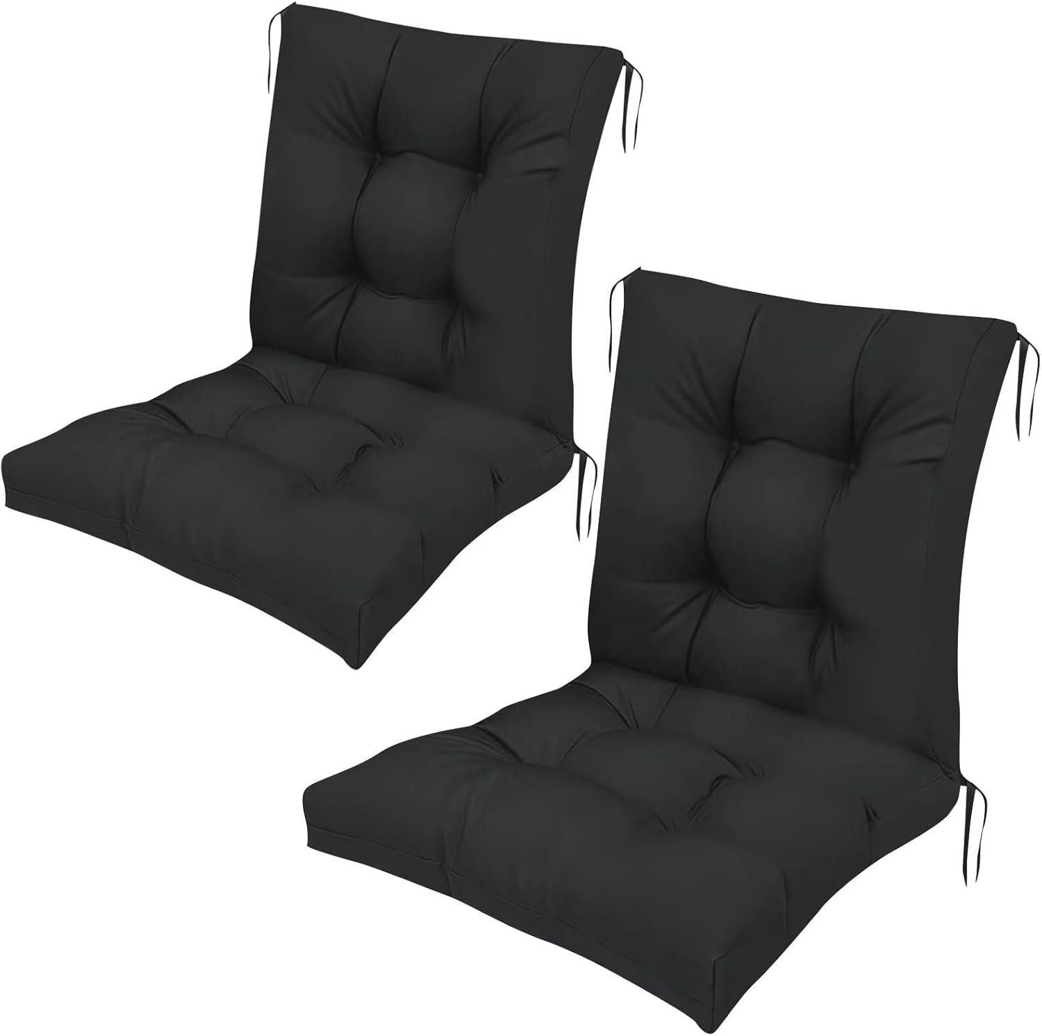 Outdoor Chair Cushion Set of 2 Black Waterproof Non Slip Tufted Thick Patio Wicker Chair Seat Cushion for Indoor Outdoor Furniture Rattan Chair,41.7 * 20.8 * 3.9"