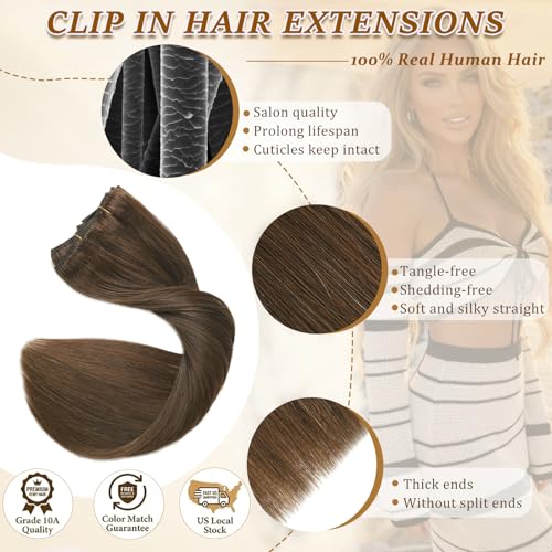 Image of Human Hair Clip in Extensions, Real Hair Extensions Clip in Human Hair | Remy, Silky, Seamless, Clip in Hair Extensions Real Hair Extenisons, Invisible, Volume, No Tangle, Double Weft, 8PCS, 120g