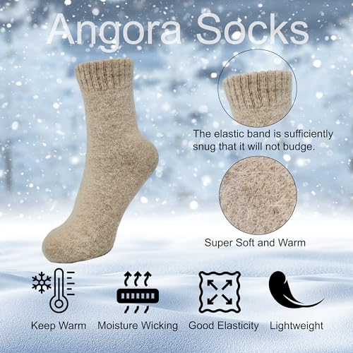 Image of 2 Pairs Plain Fuzzy Fluffy Angora Wool winter warm and soft women's socks, Christmas gift