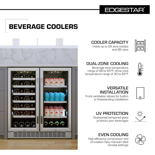Image of EdgeStar CWB2886FD 30-Inch Built-In Wine and Beverage Cooler with French Doors
