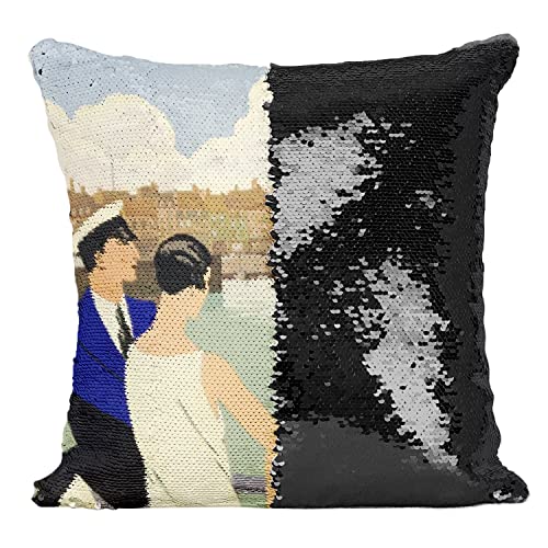 Coussin Sequin Paillettes Noir Dunkerque Affiche Vintage Deco - 2