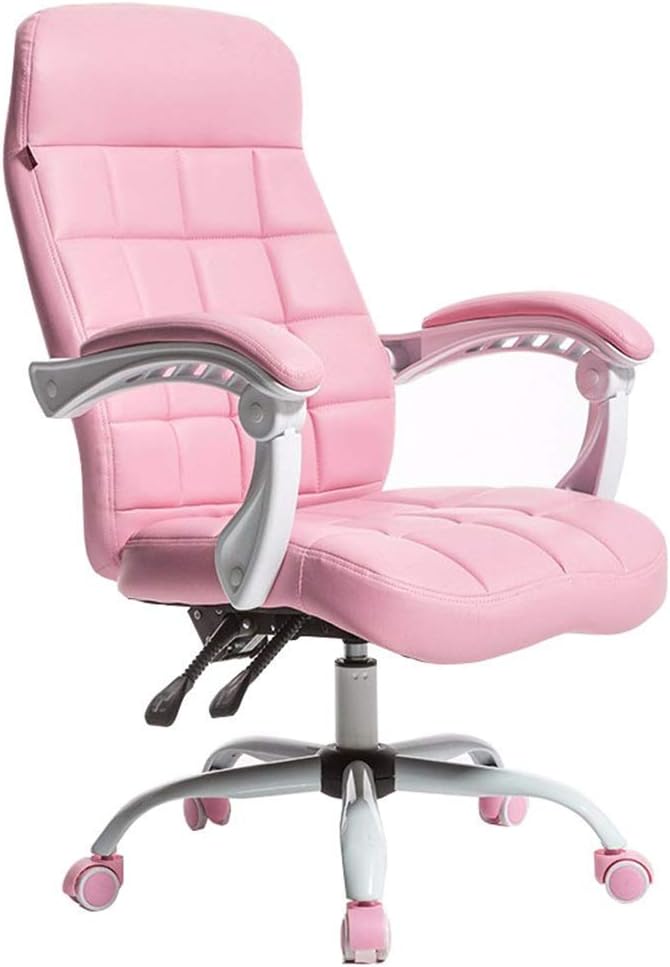 Sillas De Trabajo, Silla Mobiliario De Oficina Ergonómico, Respaldo Medio Escritorio Giratorio De 360 ° Tarea De Cuero Regenerado Rosa con Altura Ajustable Y Elevador