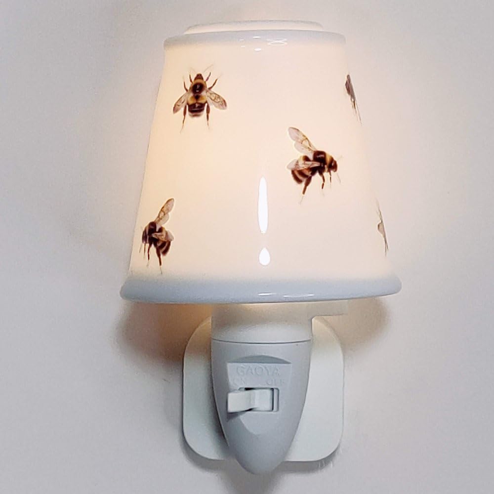 Plug-in Night Lights - LED Bulb, UK 3 pin Socket (Bees - Conical Shade), Multicolour - Image 2