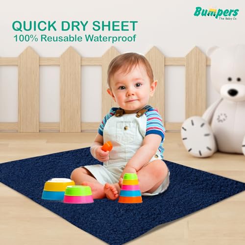 Image of Bumpers Waterproof Quick Dry Sheet for Baby|Bed Pad Extra Absorbent Washable Matress Protector|Baby Bed Protector Sheet for Toddler Children & Adult Double Bed, King Size (XXL, 260x200cm, Dark Blue)
