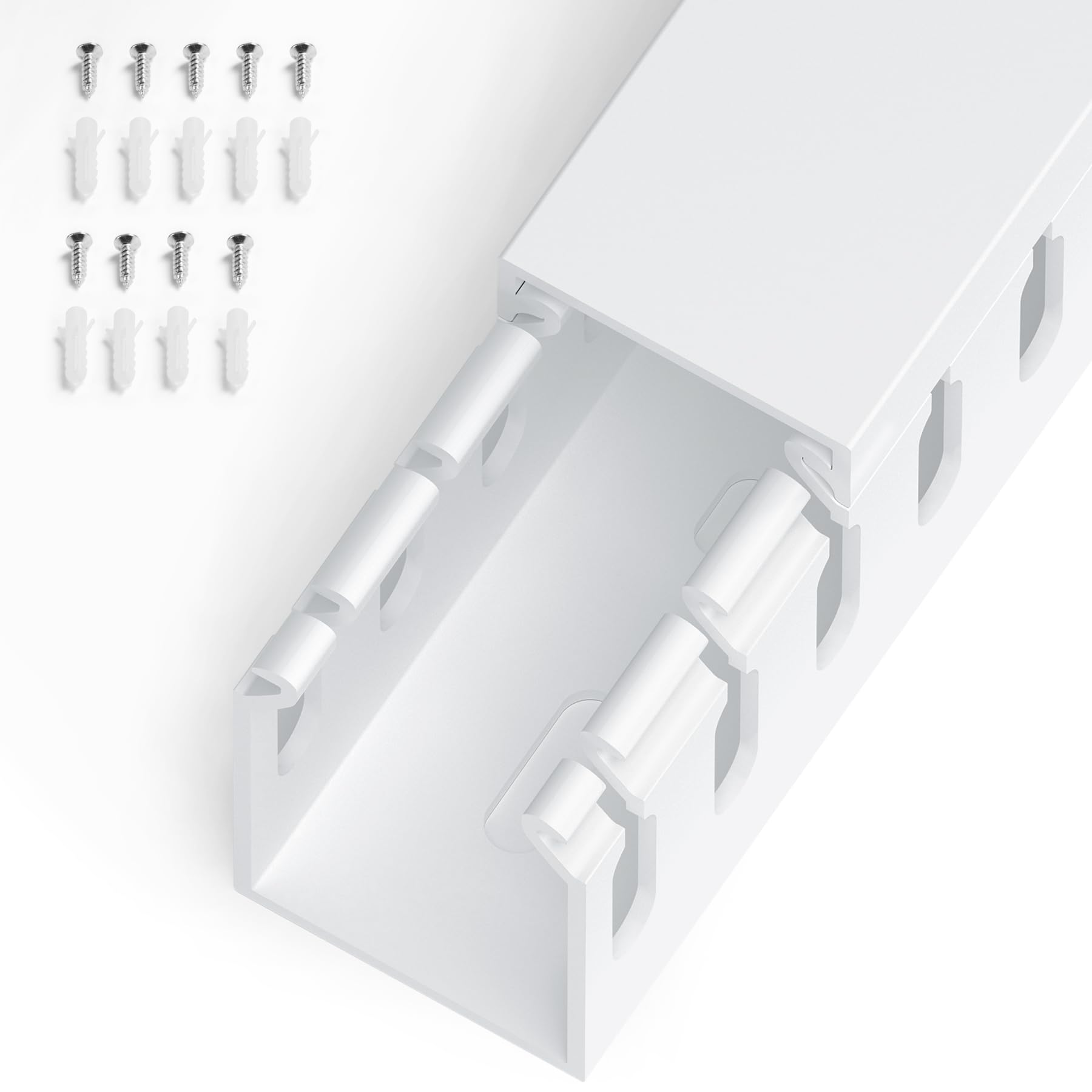 1.6"H x 1.2"W Cable Raceway, 6ft Under Desk Wire Management Channel, White