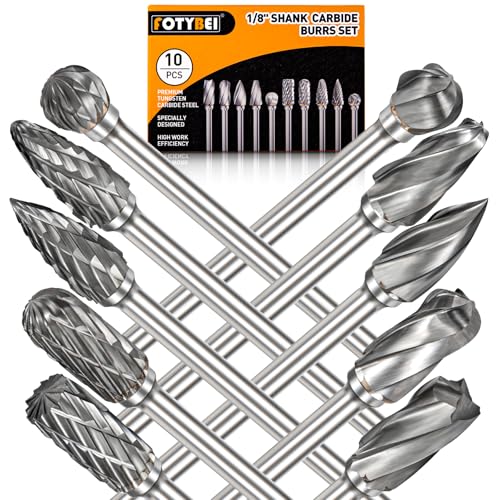 Carbide Burr Set Compatible with Dremel Rotary Tool 10Pcs Die Grinder Bits Rotary File Rasp with 1/8β Shank and 1/4β Grinding Head Accessories for DIY, Woodworking, Metal Carving, Drilling,