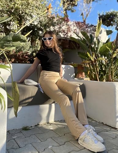 Image of Zaclotre Girls Flare Leggings High Waisted Yoga Pants with Pockets 5-16 Y | Kid Bell Bottoms, Wide Leg Pant, School Uniform, Casual Clothes, V Crossover Waist, Stretchy, Athletic, Dance