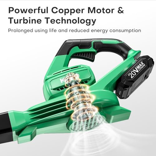 Image of K I M O. Leaf Blower Cordless with Battery and Charger, Extension Tube, 200 CFM 170 MPH Lightweight Cordless Leaf Blower, 2000mAh Battery Operated Leaf Blowers for Lawn Care, Yard | Patio | House