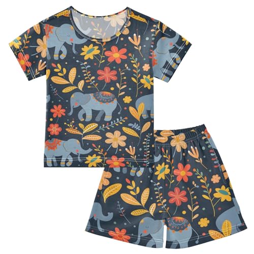 ALAZA Elephant Flower Floral Print Pajamas Short Sleeve Piece