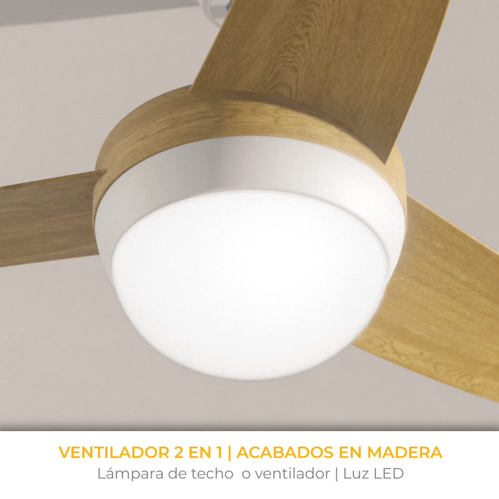 Newlux - Ventilador de Techo con Luz y Mando a Distancia Roof W420 con 3 Aspas (Ø106cm), Funcion Inverter, Programable 4h y 3 Vel. Motor de Cobre 60W y Área de cobertura 35m2 | Incluye Kit de Montaje