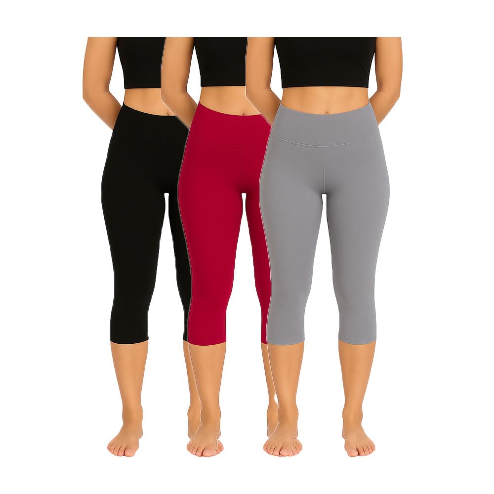 brand flex Womens Solid Cotton Blend Plain 3/4th Capri for Girls 3Pack-picture-16