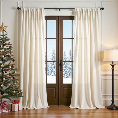 Lazzzy Ivory Curtains Light Filtering Velvet Curtains 84 Inch Length Drapes for Living Room Bedroom Cream Window Treatments Super Soft Luxury Drapes Back Tab 2 Panels