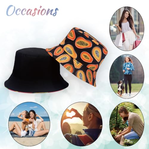Image of Reversible Bucket Hat for Women Summer Travel Fisherman Cap, Girls Cute Double Side Wear Bucket Cap
