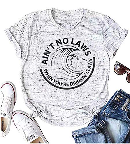 Qbily Womens Ain't No Laws When You’re Drinking Claws Shirts Funny Cute Day Drinking Graphic Tee Tops (XL, C)