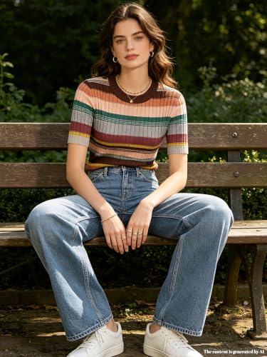 Image of DAIMIDY Womens Cotton Modal Short Sleeve Sweaters Summer Knit Tops | Breathable,Soft,Smooth Feel and Excellent Drape.Fit in Summer,Spring and Fall.