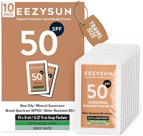 EEZYSUN Mineral Sunscreen SPF 50 Travel Snap Packets - 10 Pack