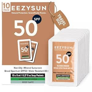EEZYSUN Mineral Sunscreen SPF 50 Travel Packets - 10 Pack