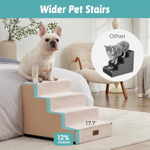 Dog Stairs for Small Dogs, 4 Tier Wider Pet Stairs for Couch and Beds, 17.7" H Non-Slip Dog Steps for Old Cats, Puppy, Small Medium Dogs, 17.7x23.6x17.7 inch, Beige - Image 4