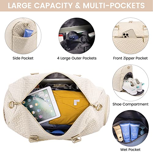 Lovevook Travel Duffle Bag, Weekender Bag For Women With Toiletry Bag, Carry On Overnight Bag With Shoe Compartment, Gym Duffel Bag With Wet Pocket, Mommy Hospital Bags For Labor And Delivery Beige #TOP2