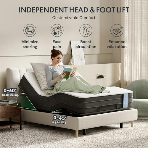 Image of FLEXISPOT S2E-PRO Adjustable Bed Frame Base Twin XL with 12-Inch Cooling Gel Memory Foam Mattress, Head and Foot Incline, Zero Gravity, One-Touch Flat, 2 Memory Settings, Wireless Remote, Flashlight