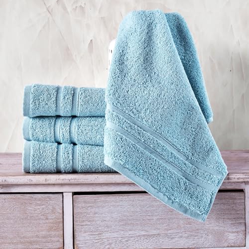 Image of Hawmam Linen Light Blue Hand Towels 4 Pack Turkish Cotton Premium Quality Soft and Absorbent Small Towels for Bathroom