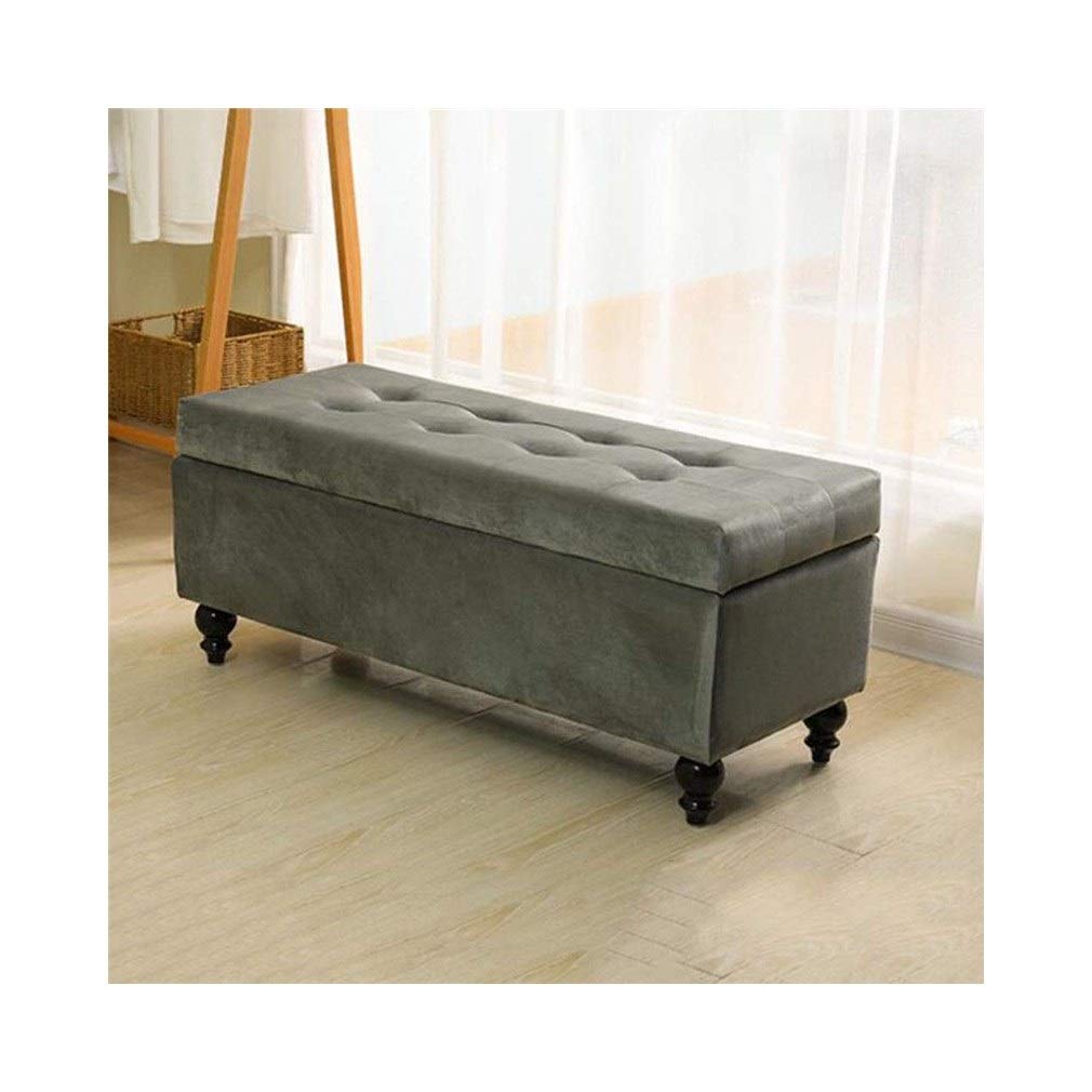 Pouf repose-pieds en tissu pour salon et chambre avec coffre gris
