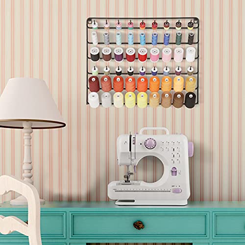 YBING Thread Holder Wall 54 Spools Thread Rack Embroidery Spool Thread Organizer Wall Mounted with Hanging Tools for Quilting Black Metal - Image 4