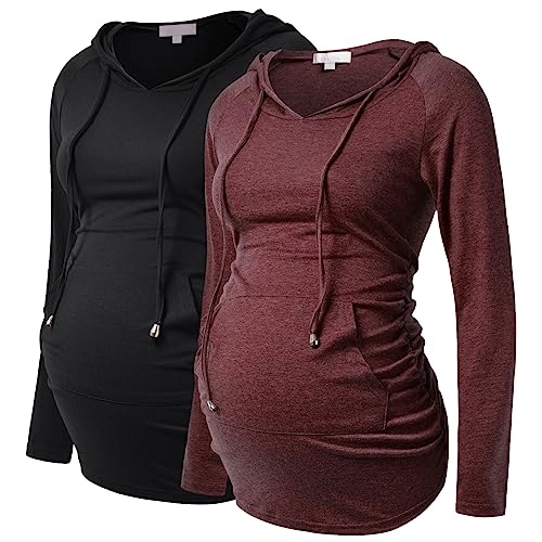 Image of Bhome Maternity Hoodie Long Sleeves Shirt Casual Top Basic Tee Layering Sweatshirt