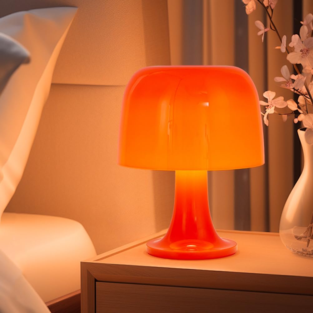 AoLa Pilzlampe Orange LED Tischlampe mit Kabel und Schalter Dimmbar Tischleuchte Pilz Orange lnnen Moderne Design Deko Lampe für Kinderzimmer Schlafzimmer Wohnzimmer Esstisch