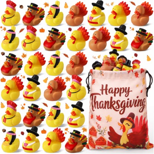 36Pcs Thanksgiving Rubber Ducks Bulk, Fall Turkey Duckies Toys Party Favors