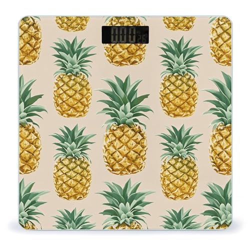 Báscula digital de baño con diseño de piña, vidrio templado