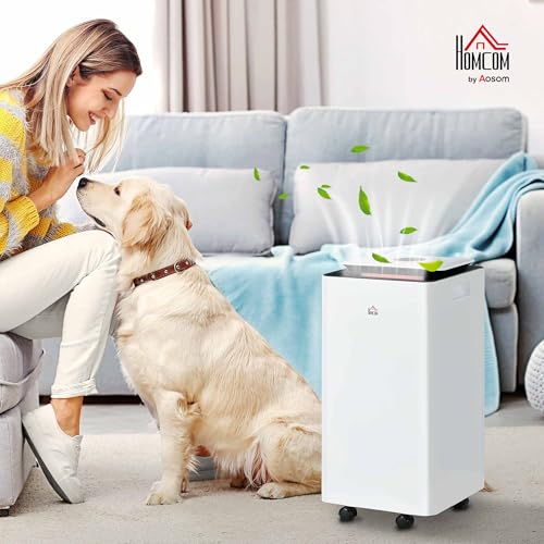 HOMCOM Deumidificatore Portatile da 10L/Giorno con 5 Modalità, 2 Velocità, Deumidificatore Silenzioso con Timer 24h e Ruote, Adatto Fino a 20 m³, 25x25x50.5 cm, Bianco - 2