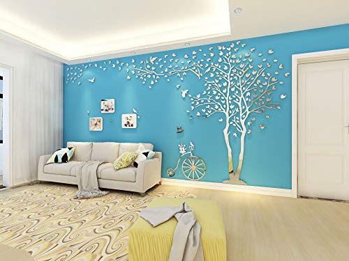 KINBEDY Acrylic 3D Tree Wall Stickers Wall Decal Easy to Install &Apply DIY Decor Sticker Home Art Decor. Silver Tree with Frames Right, L.