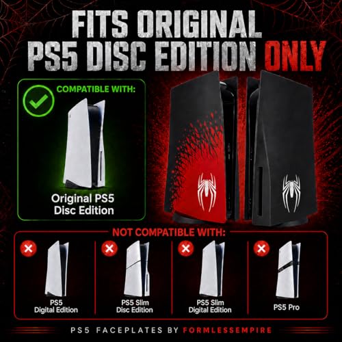 Image of Faceplate for PS5 Side Shell Plates PlayStation 5 Disc Edition Console Replacement Accessory Case Cover Black Plate Anti-Scratch Dust Cover Skin Protector (Spider)